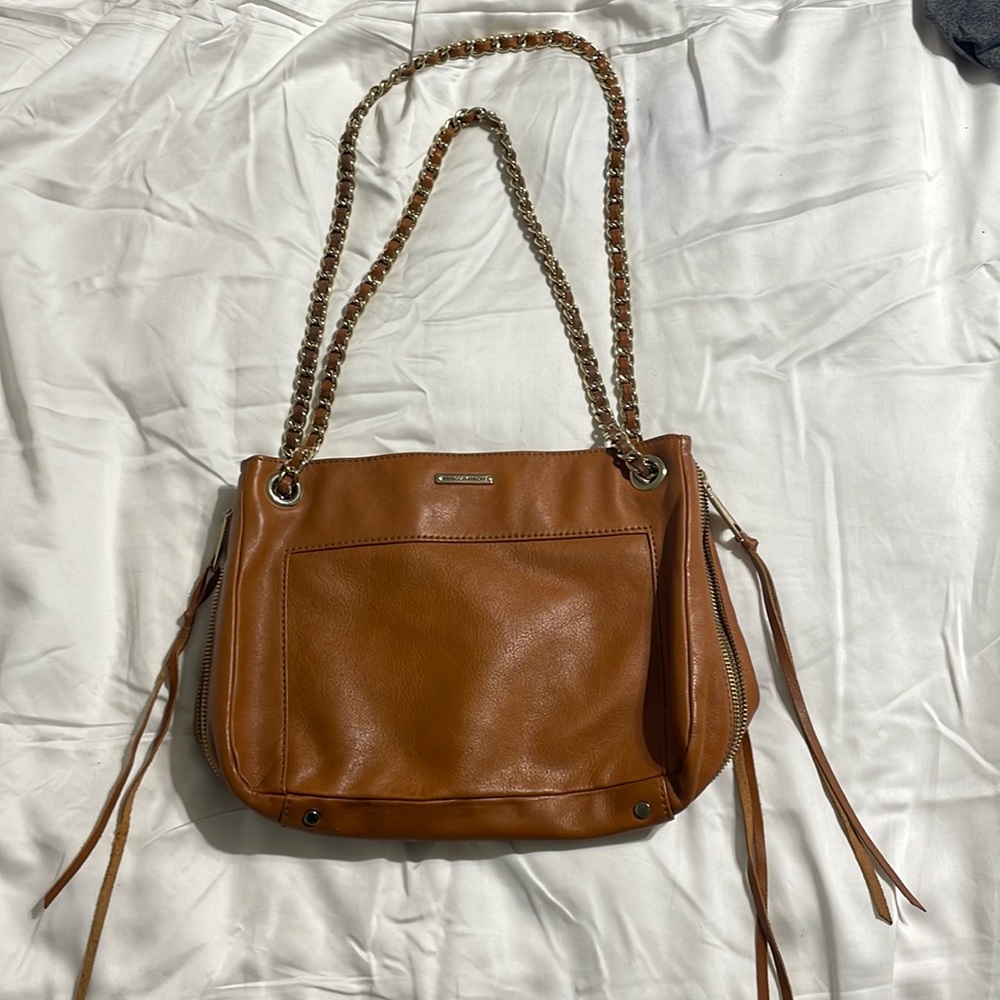 Rebecca Minkoff Tan Leather crossbody shoulder bag with chain adjustable strap - Picture 3 of 11
